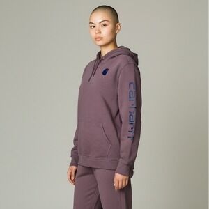 Carhartt Hoodie Women 2X Purple Excellent Relaxed Fit Graphic Sleeve Sweatshirt